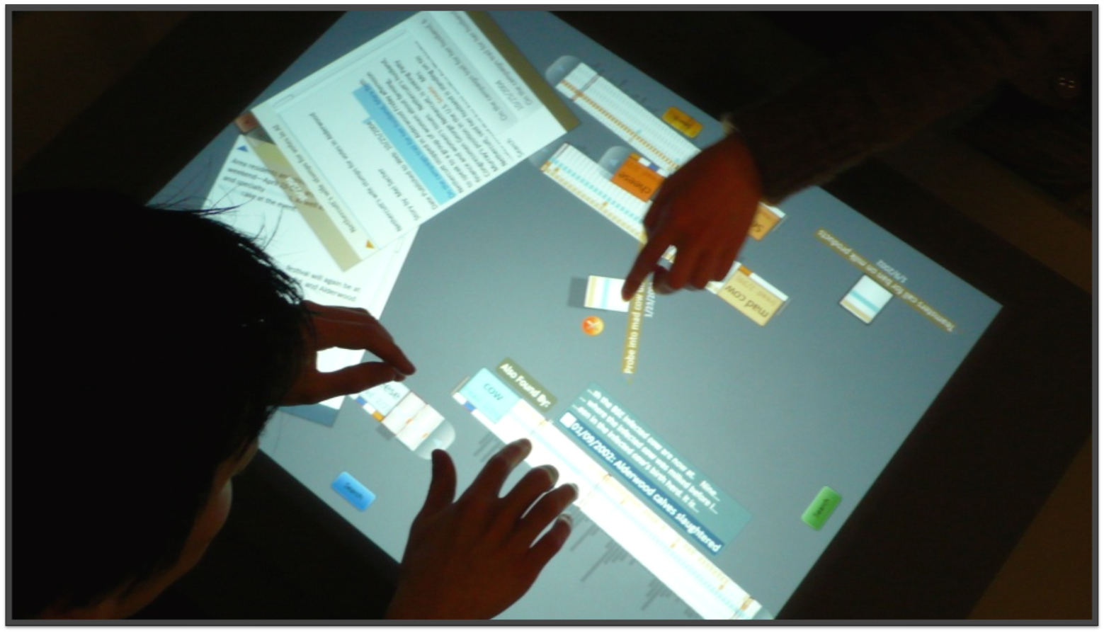 The Cambiera system in action: four hands on a tabletop
